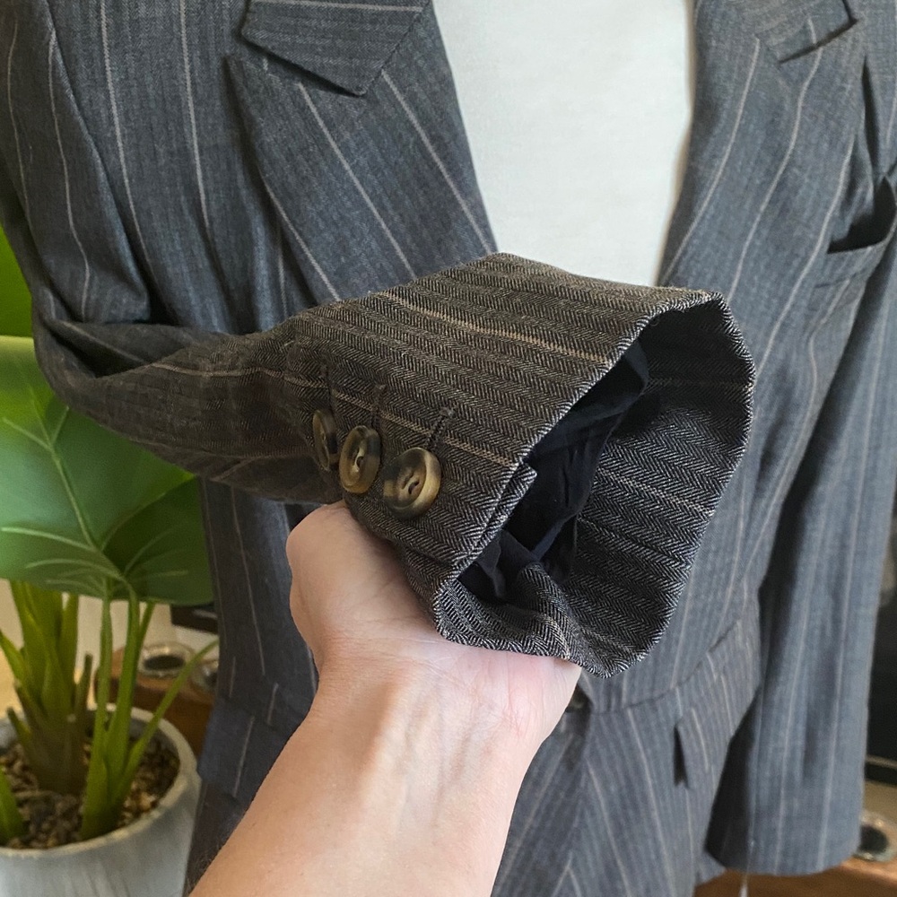 Free People Pinstripe Herringbone Blazer Jacket Charcoal Women’s Medium - Picture 5 of 13